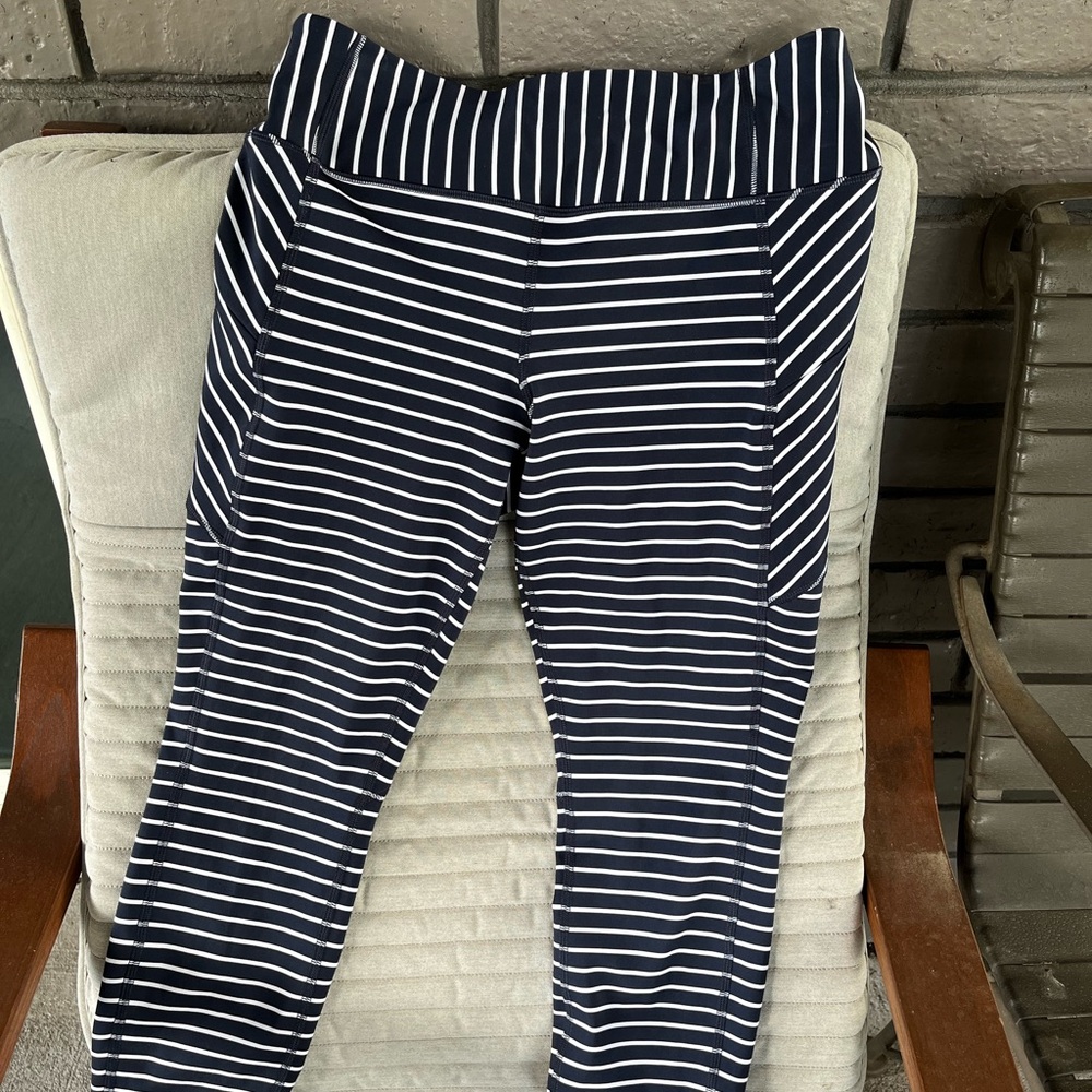 Athleta Dark Blue and White Striped Leggings